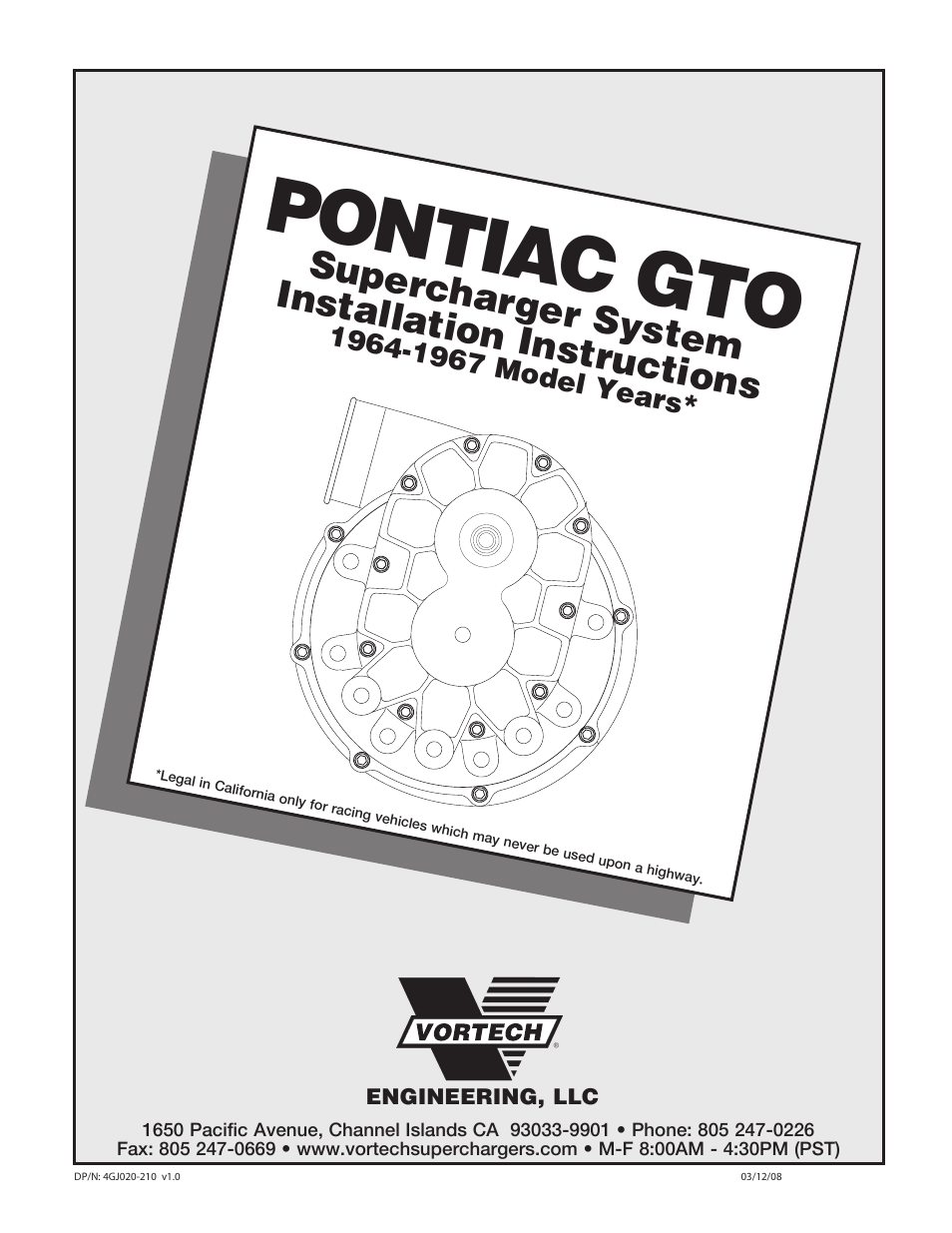 Vortech 1964-1967 Pontiac GTO Carbureted User Manual | 27 pages