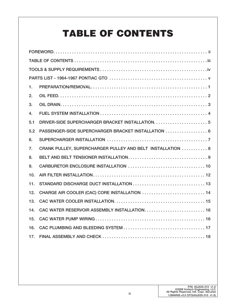 Vortech 1964-1967 Pontiac GTO Carbureted User Manual | Page 3 / 27