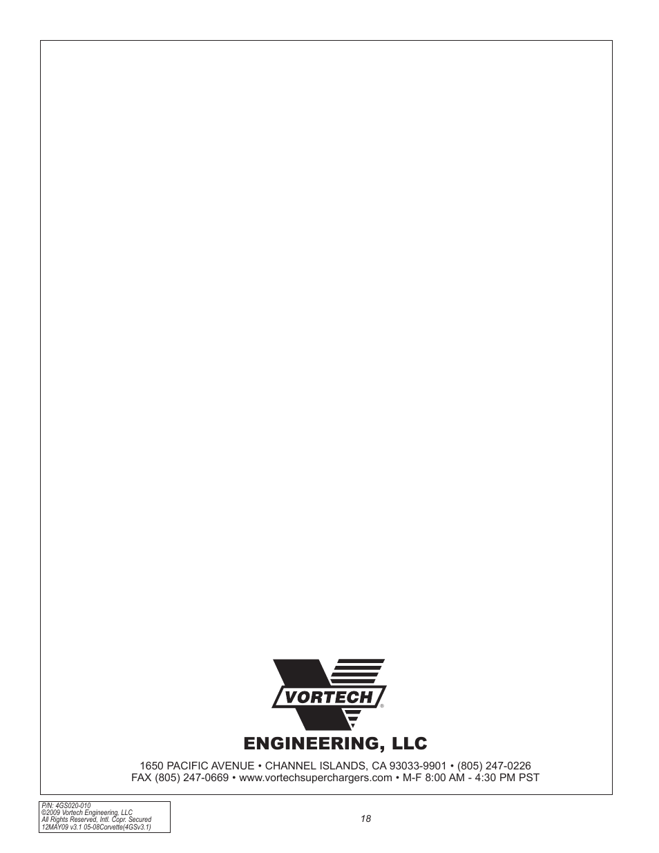 Engineering, llc | Vortech 2005-2008 C6 Corvette User Manual | Page 27 / 27
