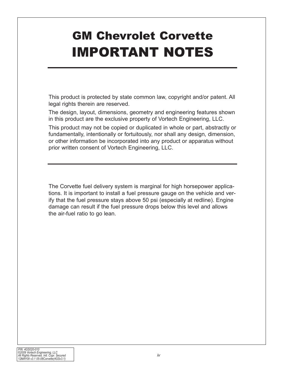 Gm chevrolet corvette | Vortech 2005-2008 C6 Corvette User Manual | Page 4 / 27