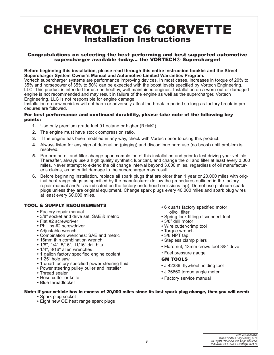 Chevrolet c6 corvette, Installation instructions | Vortech 2005-2008 C6 Corvette User Manual | Page 5 / 27