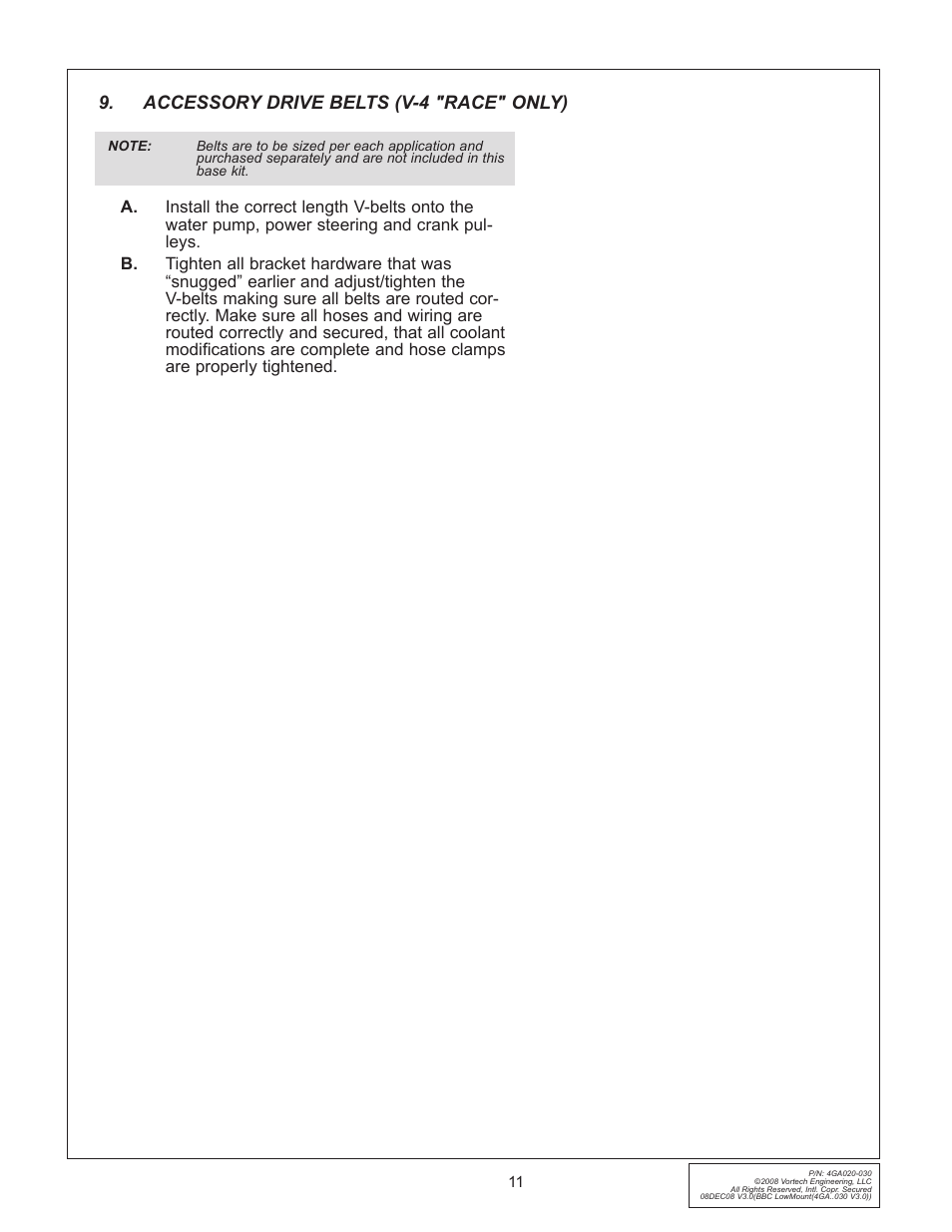 Accessory drive belts (v-4 "race" only) | Vortech Universal Big Block Carbureted System User Manual | Page 19 / 24