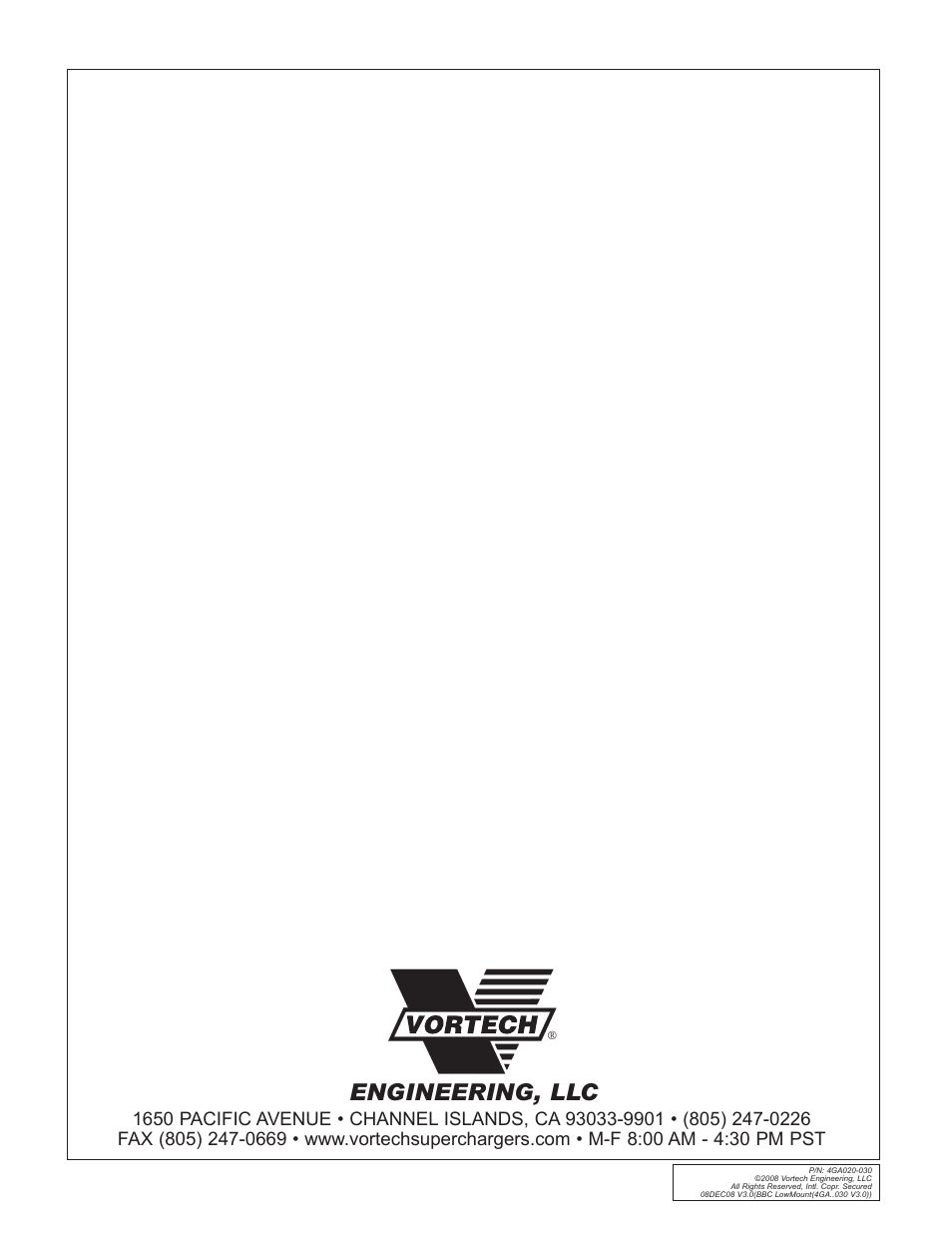 Engineering, llc | Vortech Universal Big Block Carbureted System User Manual | Page 24 / 24