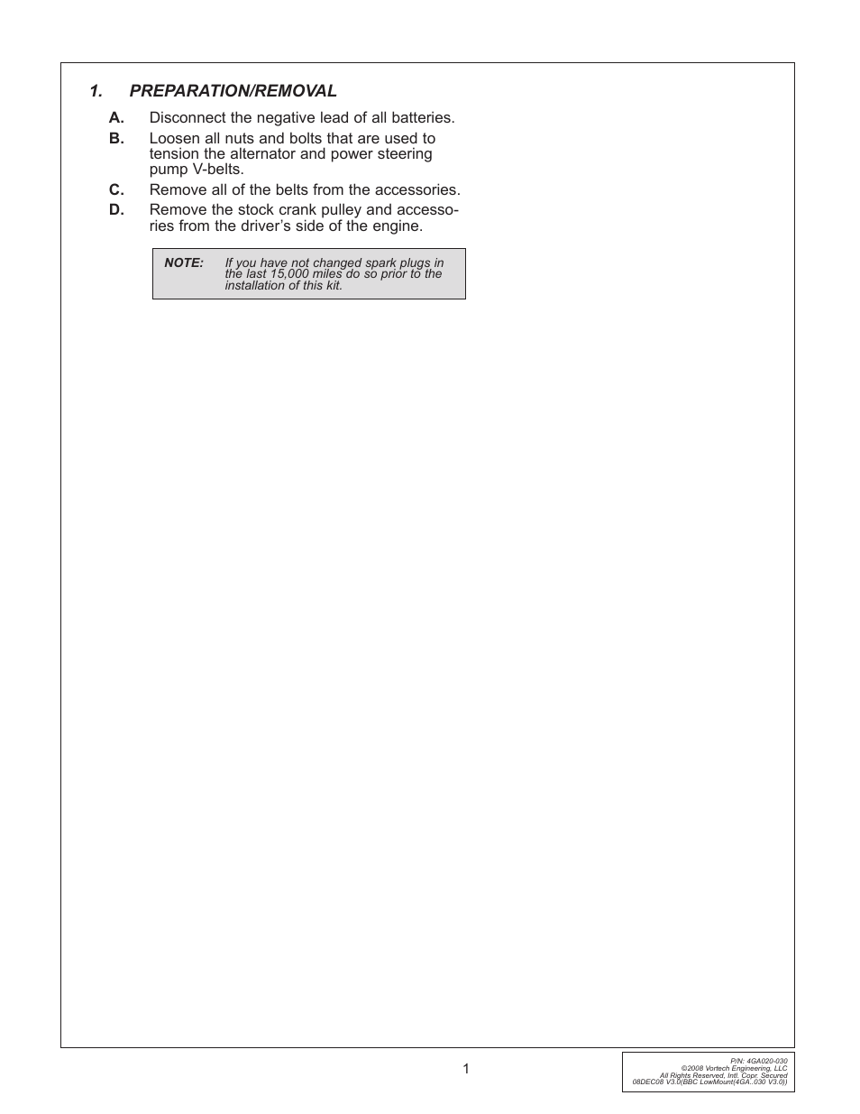 Preparation/removal | Vortech Universal Big Block Carbureted System User Manual | Page 9 / 24