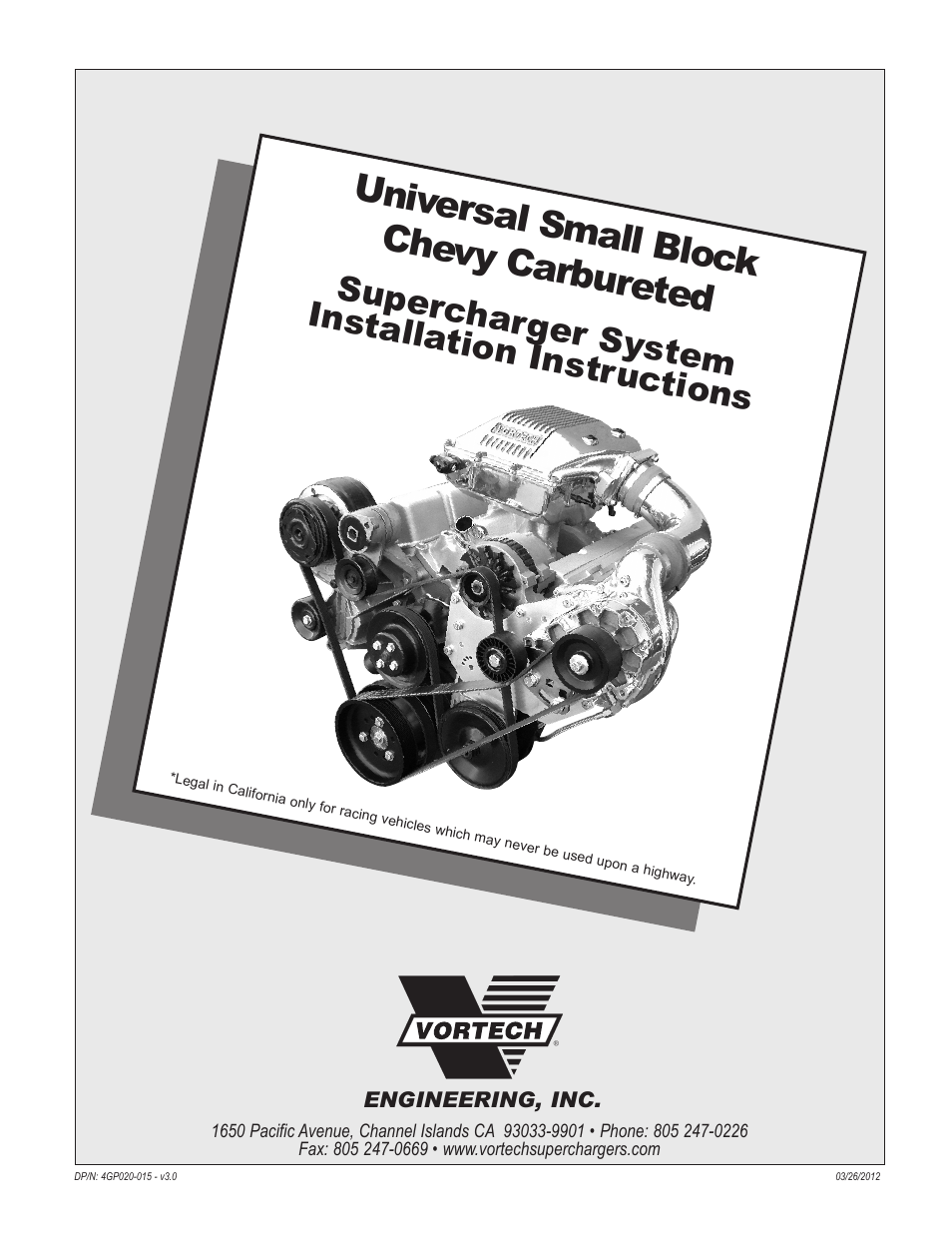 Vortech Universal Small Block Chevy Carbureted User Manual | 26 pages