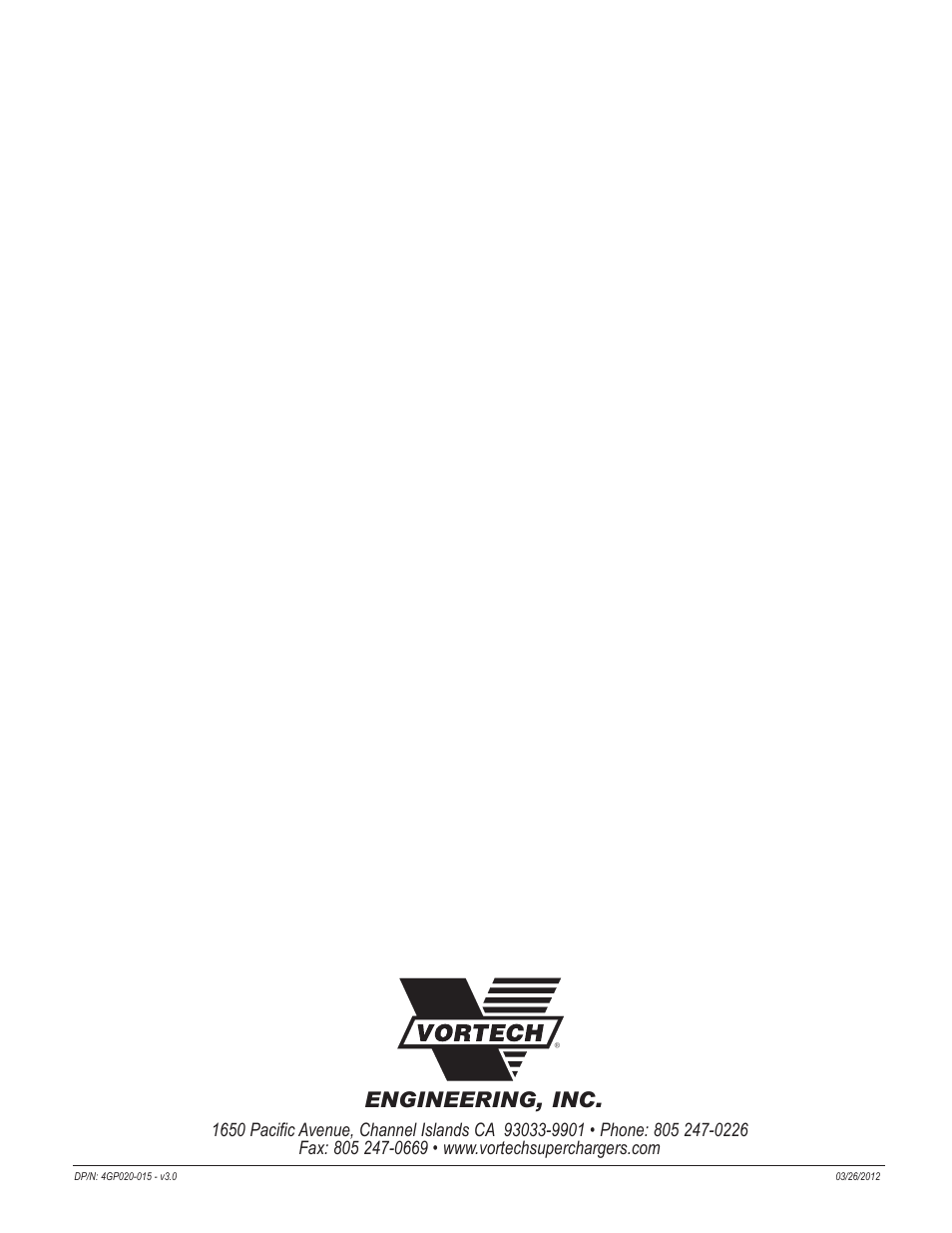 Engineering, inc | Vortech Universal Small Block Chevy Carbureted User Manual | Page 26 / 26