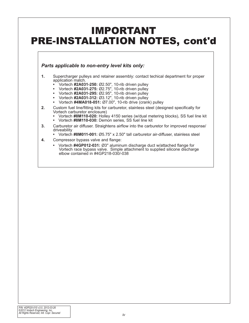 Vortech Universal Small Block Chevy Carbureted User Manual | Page 4 / 26
