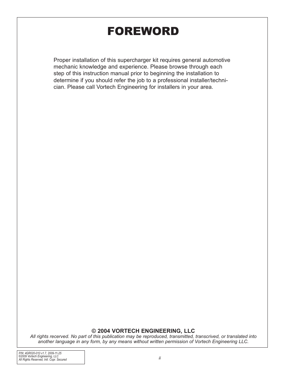 Foreword | Vortech 1997-2004 C5 Corvette User Manual | Page 2 / 40