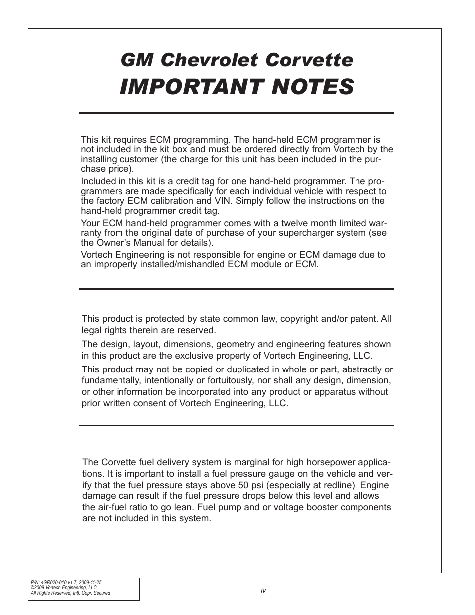 Gm chevrolet corvette | Vortech 1997-2004 C5 Corvette User Manual | Page 4 / 40