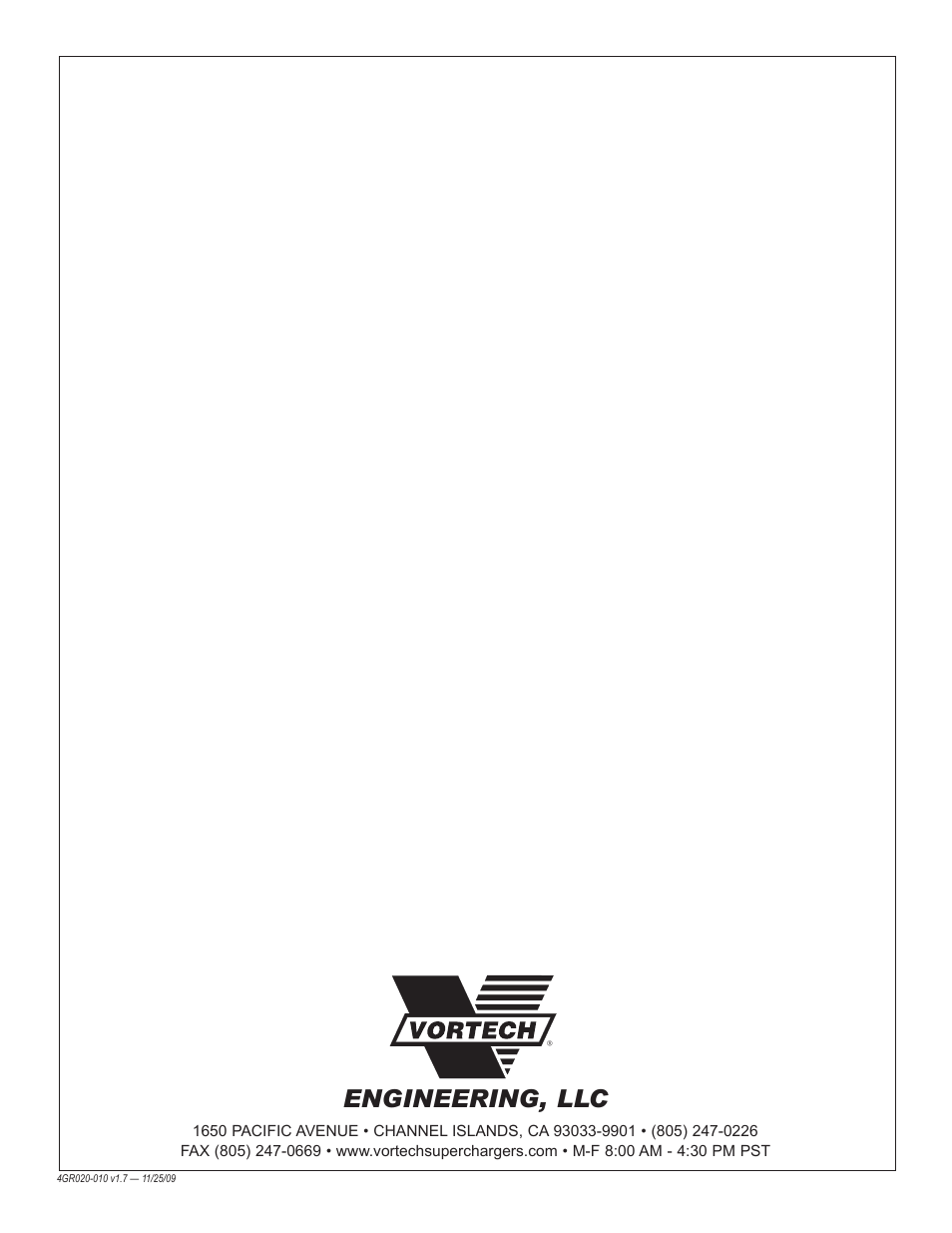 Engineering, llc | Vortech 1997-2004 C5 Corvette User Manual | Page 40 / 40