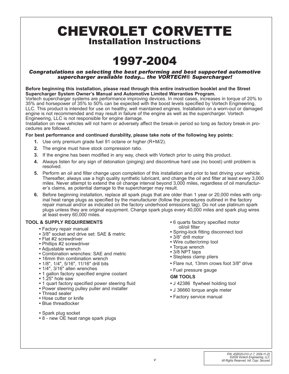 Chevrolet corvette, Installation instructions | Vortech 1997-2004 C5 Corvette User Manual | Page 5 / 40