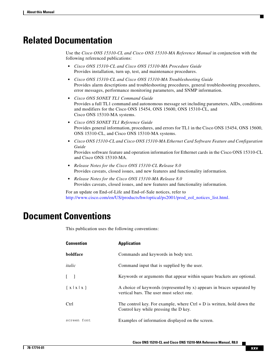 Related documentation, Document conventions | Cisco 15310-MA User Manual | Page 3 / 10
