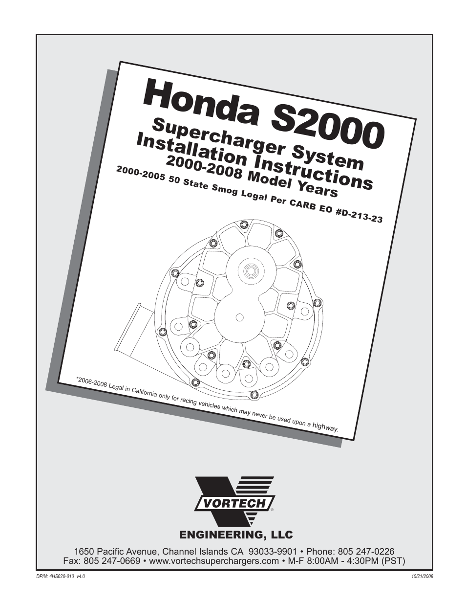Vortech 2000-2008 Honda S2000 User Manual | 52 pages