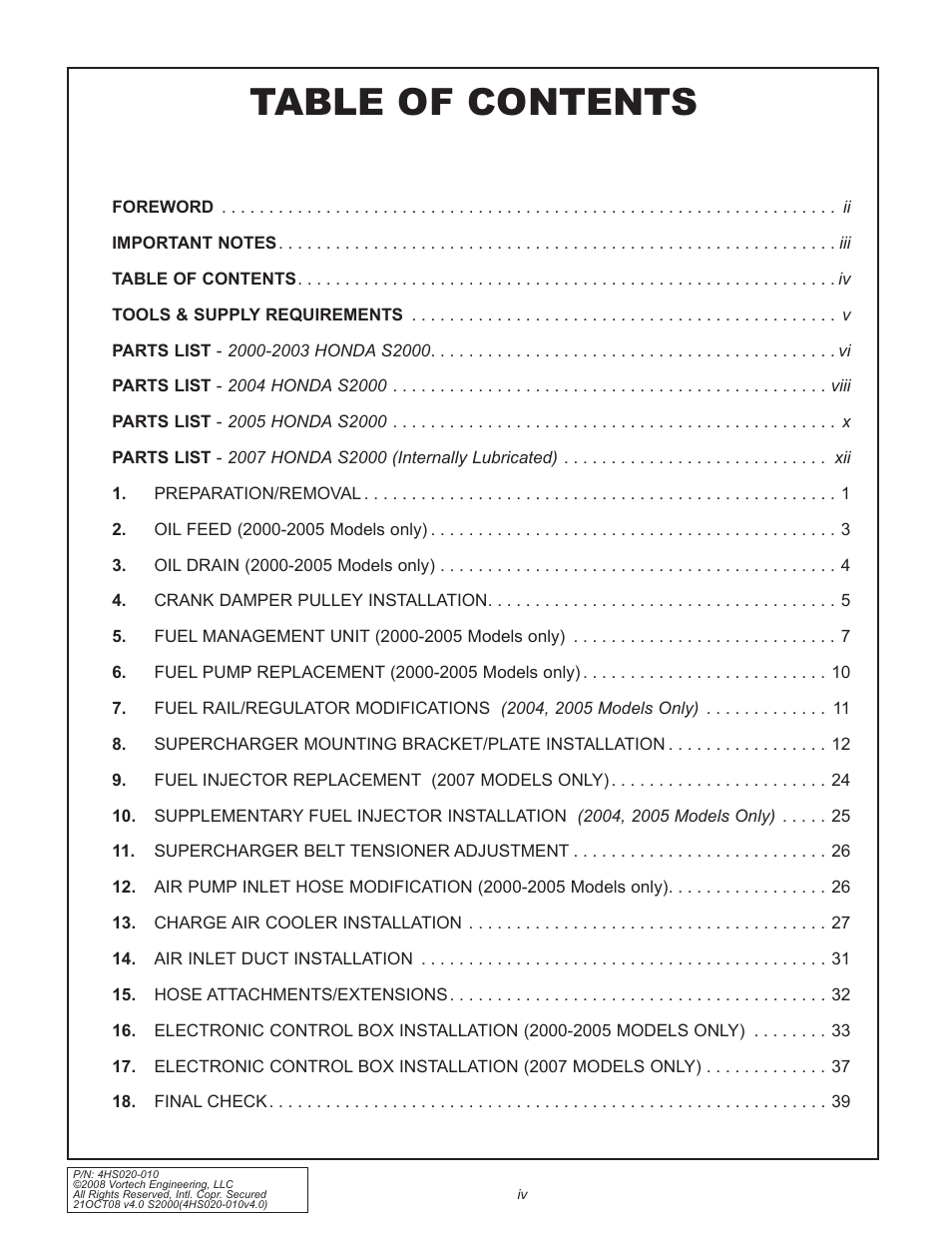 Vortech 2000-2008 Honda S2000 User Manual | Page 4 / 52