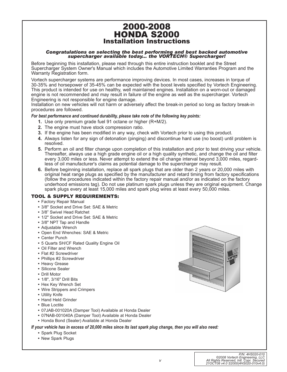 Installation instructions | Vortech 2000-2008 Honda S2000 User Manual | Page 5 / 52