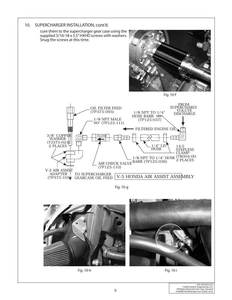 Supercharger installation, cont’d, V-5 honda air assist assembly | Vortech 1999-2000 Honda Civic Si User Manual | Page 17 / 28