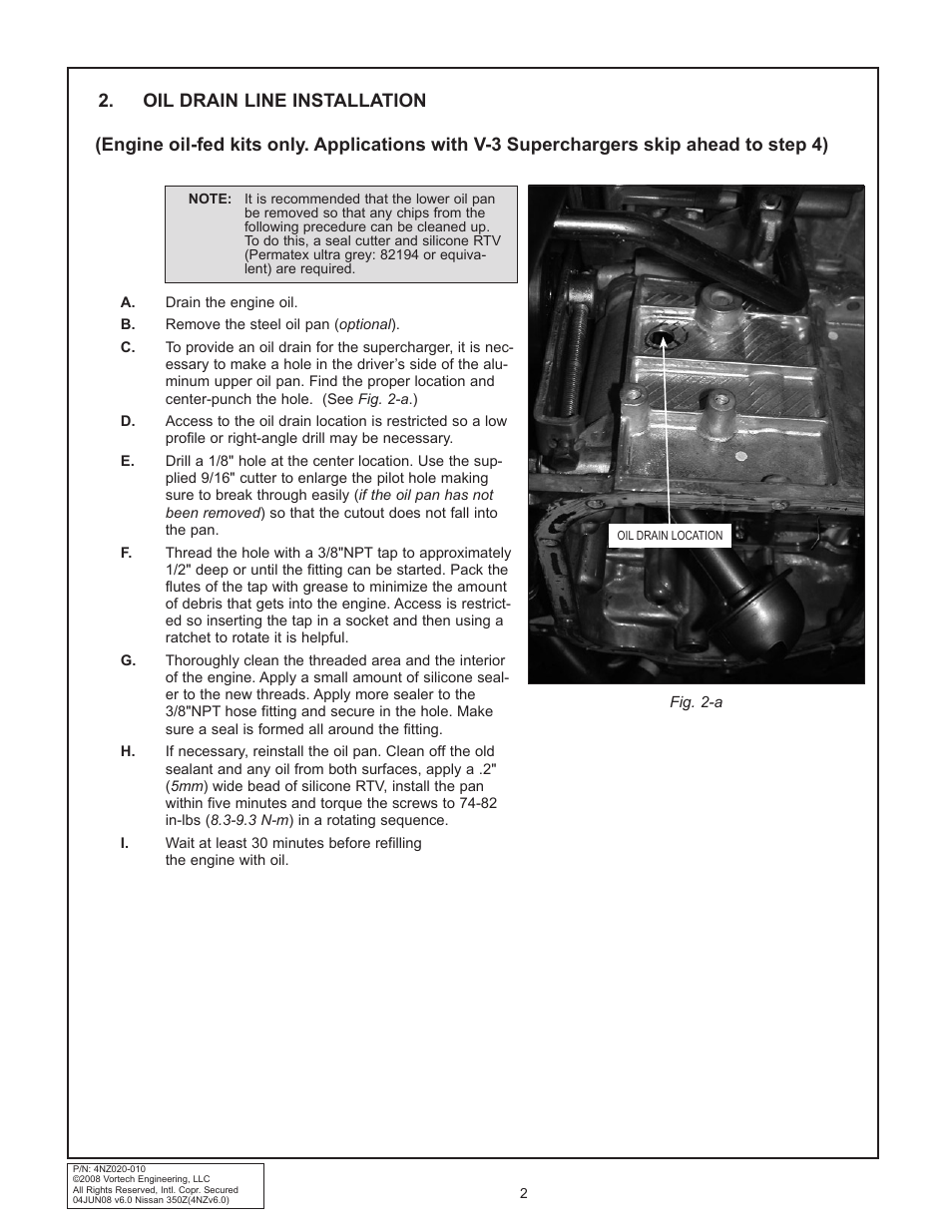 Oil drain line installation | Vortech 2003-2006 G35 User Manual | Page 20 / 38