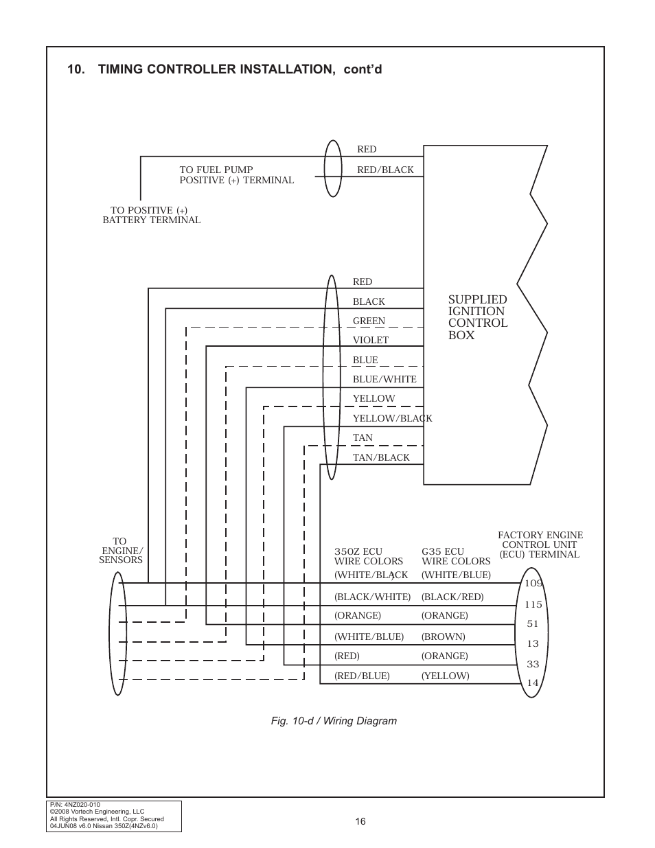 Timing controller installation, cont’d, Supplied ignition control box | Vortech 2003-2006 G35 User Manual | Page 34 / 38