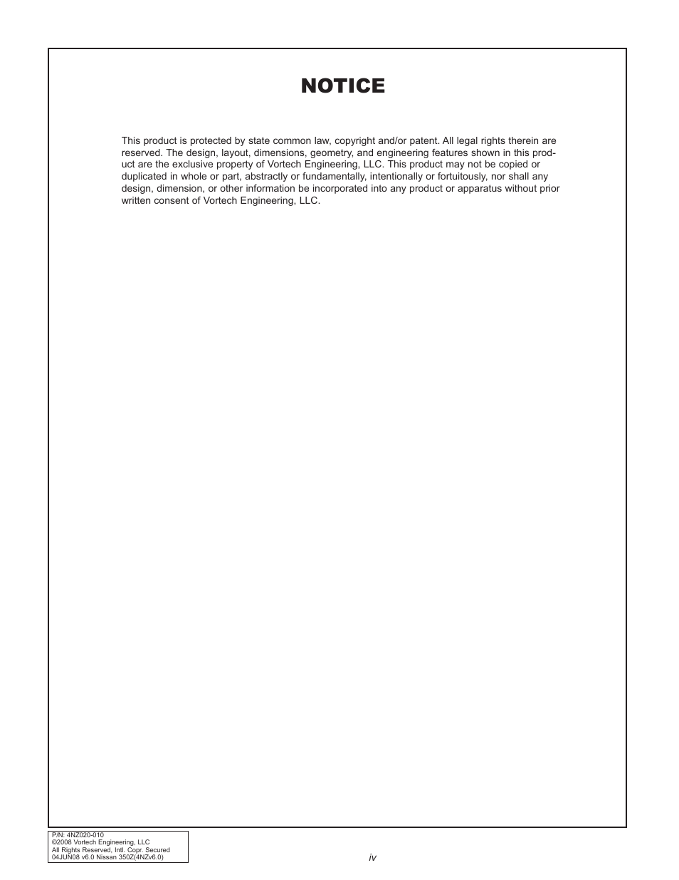 Notice | Vortech 2003-2006 G35 User Manual | Page 4 / 38