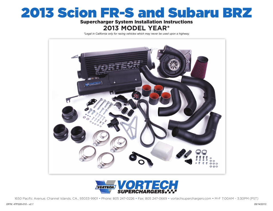 Vortech 2013 Scion FR-S and Subaru BRZ User Manual | 49 pages