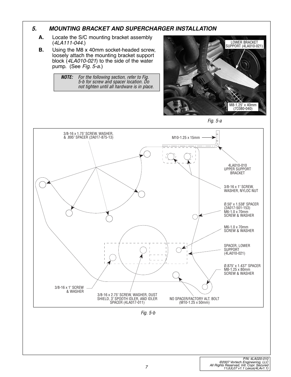 Mounting bracket and supercharger installation | Vortech 2003-2005 Lexus 3.0L IS300 User Manual | Page 15 / 38
