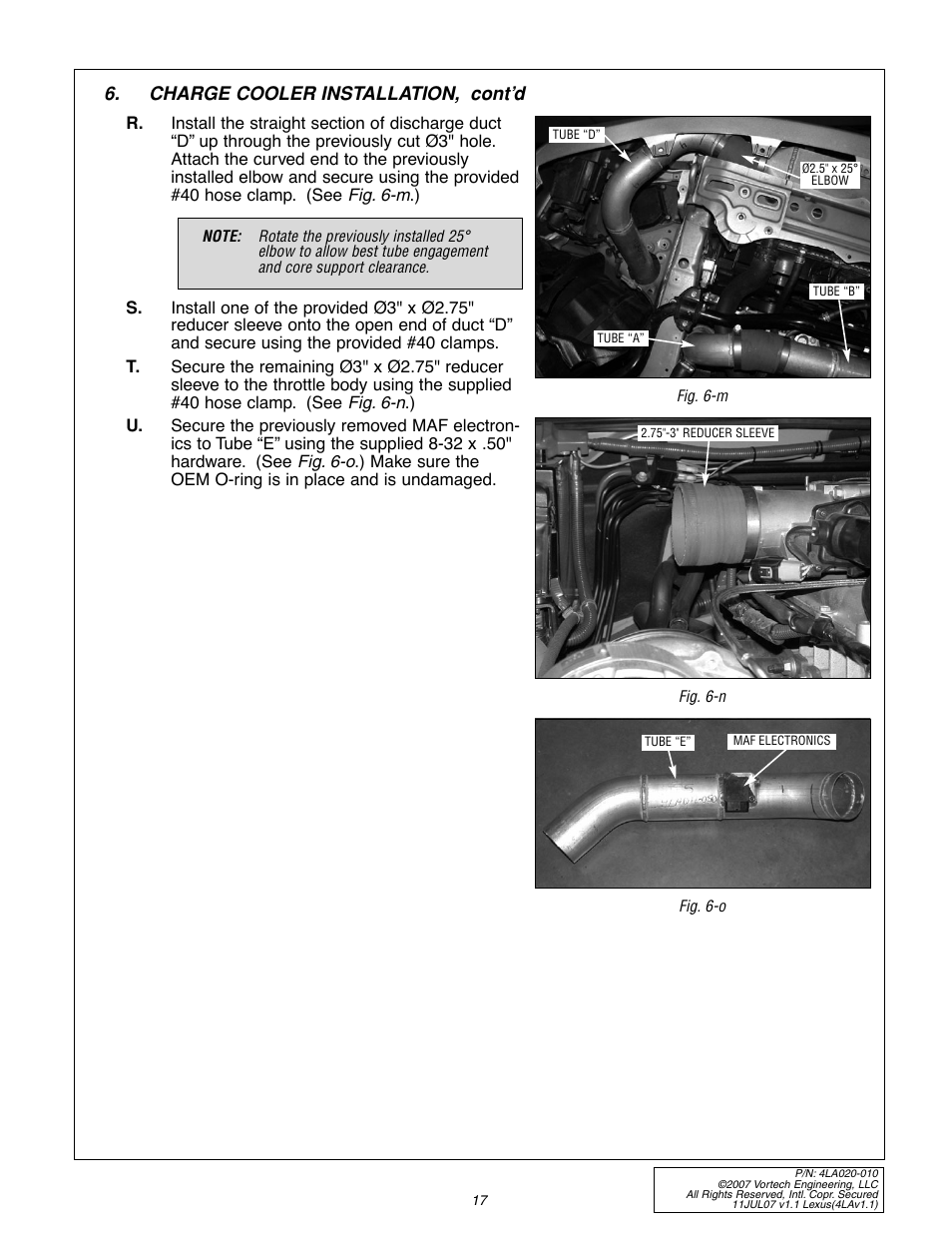 Charge cooler installation, cont’d | Vortech 2003-2005 Lexus 3.0L IS300 User Manual | Page 25 / 38