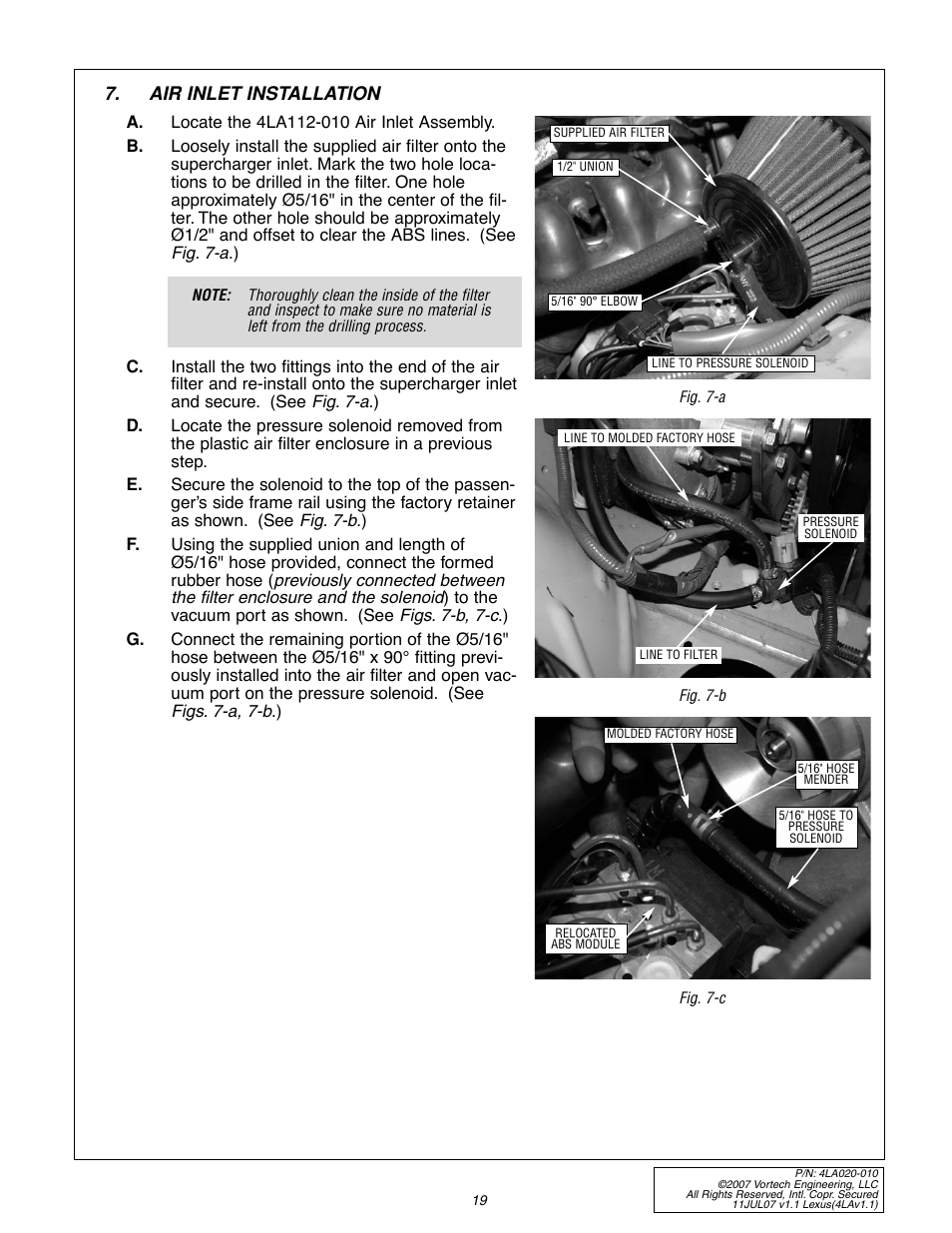Air inlet installation | Vortech 2003-2005 Lexus 3.0L IS300 User Manual | Page 27 / 38