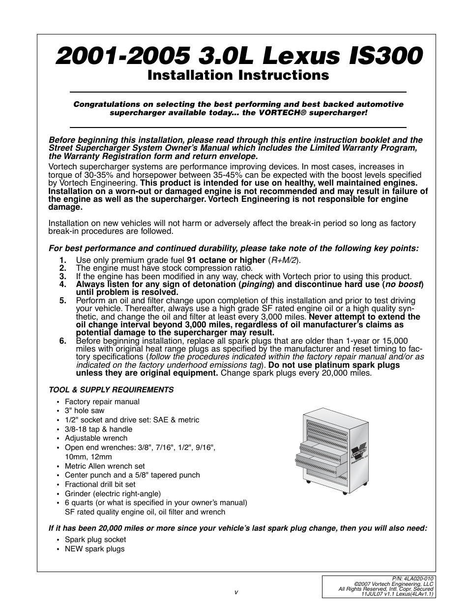 Installation instructions | Vortech 2003-2005 Lexus 3.0L IS300 User Manual | Page 5 / 38
