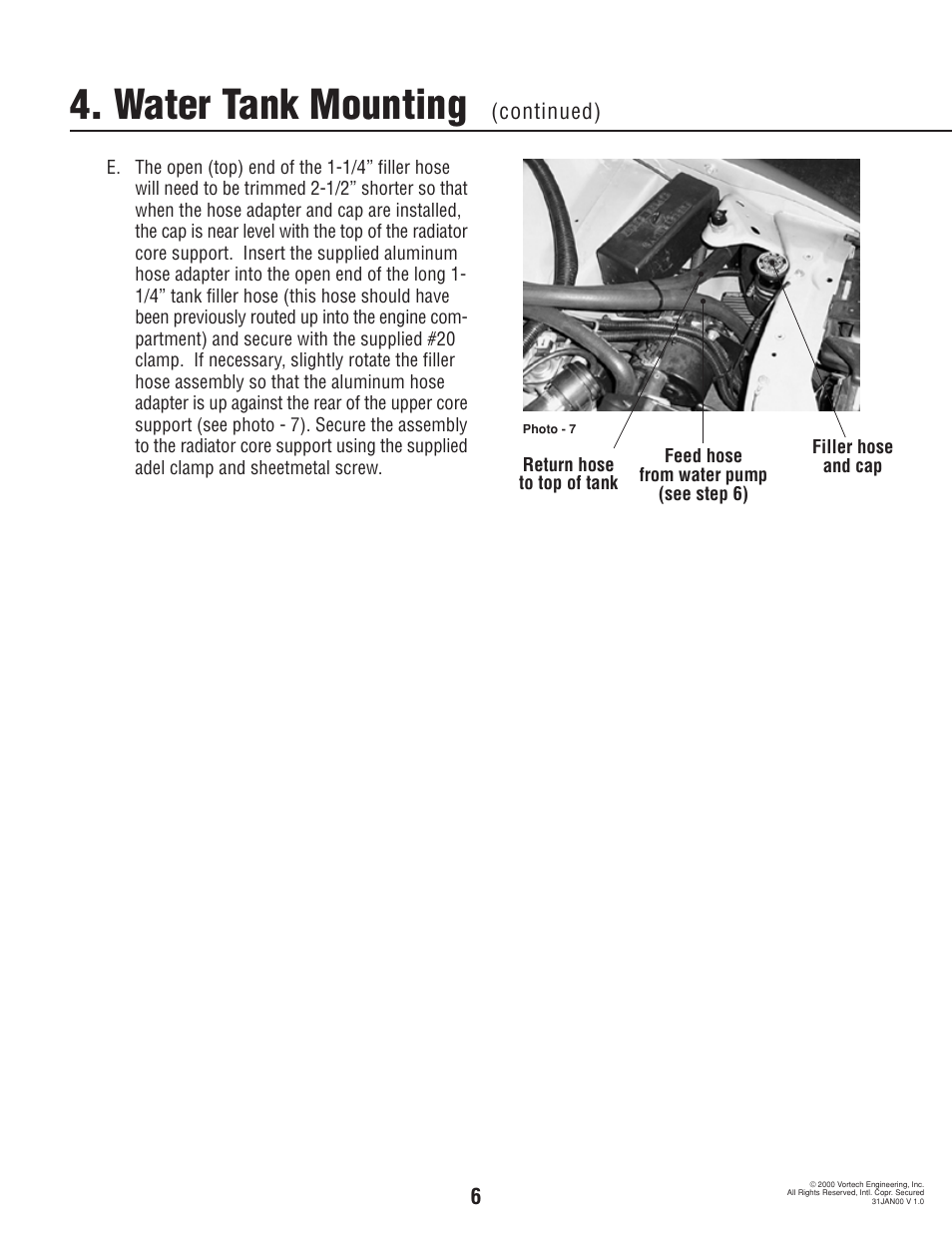 Water tank mounting, 6(continued) | Vortech 1993-1997 5.7L LT1 F-Body User Manual | Page 11 / 18