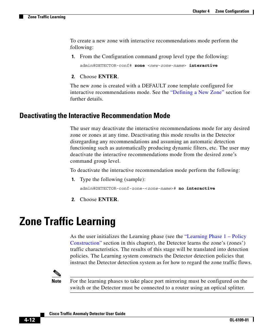 Deactivating the interactive recommendation mode, Zone traffic learning | Cisco OL-6109-01 User Manual | Page 12 / 22
