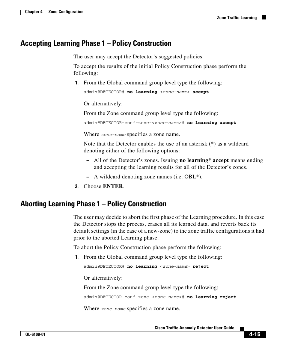 Accepting learning phase 1 - policy construction, Aborting learning phase 1 - policy construction, Accepting learning phase 1 – policy construction | Aborting learning phase 1 – policy construction | Cisco OL-6109-01 User Manual | Page 15 / 22