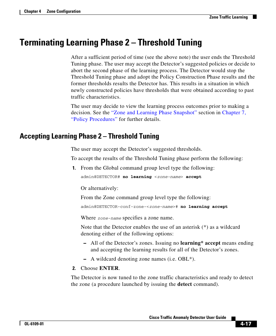 Terminating learning phase 2 - threshold tuning, Accepting learning phase 2 - threshold tuning, Terminating learning phase 2 – threshold tuning | Accepting learning phase 2 – threshold tuning | Cisco OL-6109-01 User Manual | Page 17 / 22
