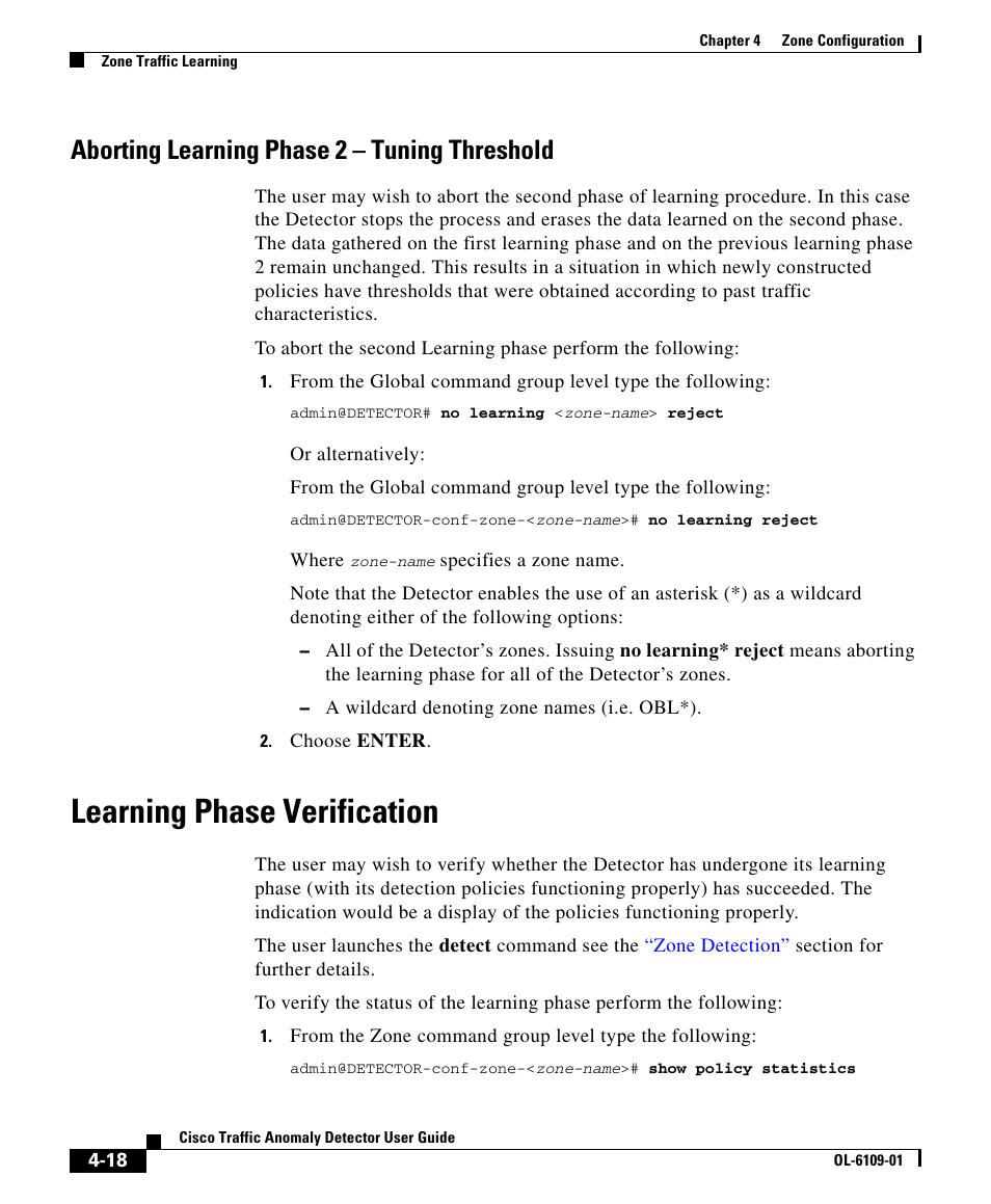 Aborting learning phase 2 - tuning threshold, Learning phase verification, Aborting learning phase 2 – tuning threshold | Cisco OL-6109-01 User Manual | Page 18 / 22