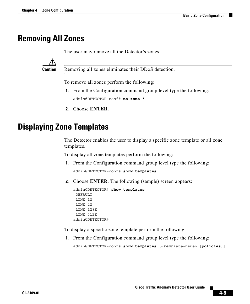 Removing all zones, Displaying zone templates | Cisco OL-6109-01 User Manual | Page 5 / 22