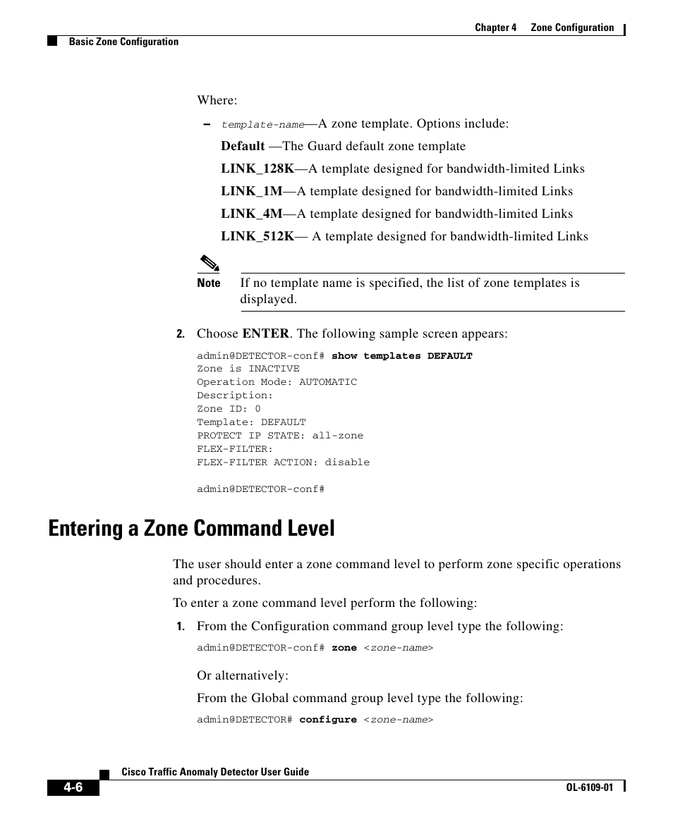 Entering a zone command level | Cisco OL-6109-01 User Manual | Page 6 / 22