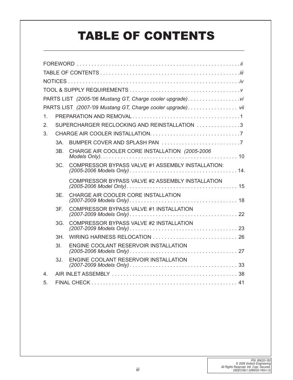 Vortech 2005-2009 Ford 4.6L 3V Mustang GT Air-Air Cooler User Manual | Page 3 / 50