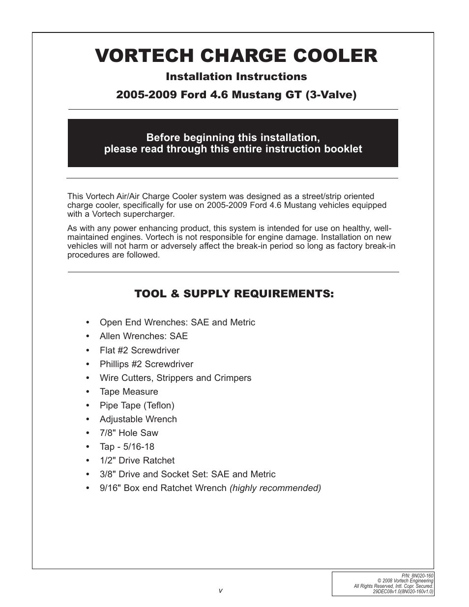 Vortech charge cooler | Vortech 2005-2009 Ford 4.6L 3V Mustang GT Air-Air Cooler User Manual | Page 5 / 50