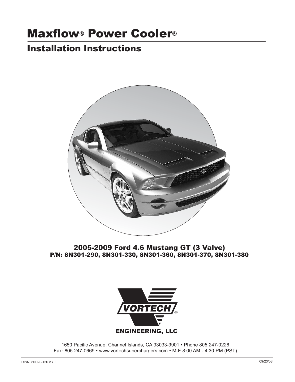 Vortech 2005-2009 Ford 4.6L 3V Mustang GT User Manual | 46 pages