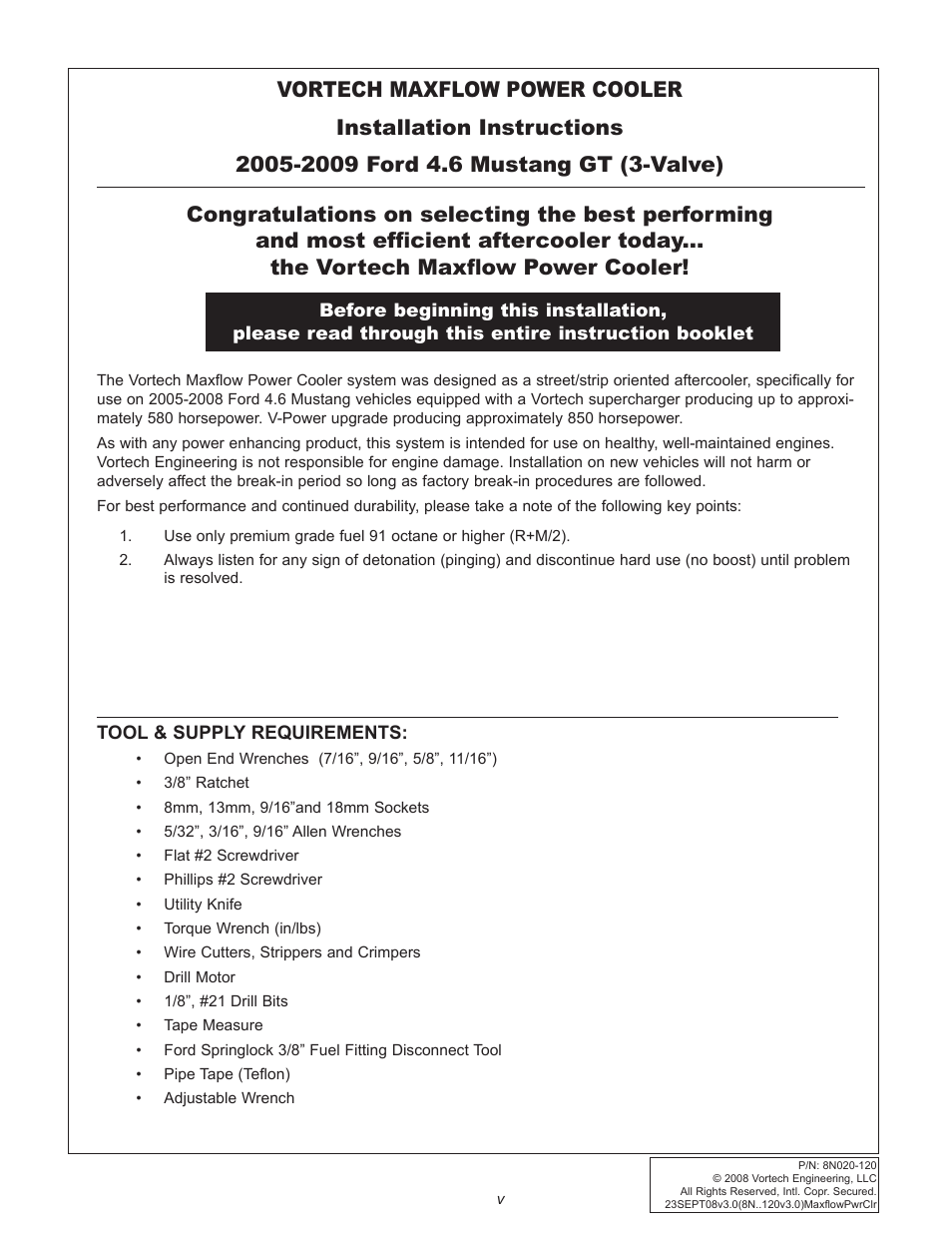 Vortech 2005-2009 Ford 4.6L 3V Mustang GT User Manual | Page 5 / 46