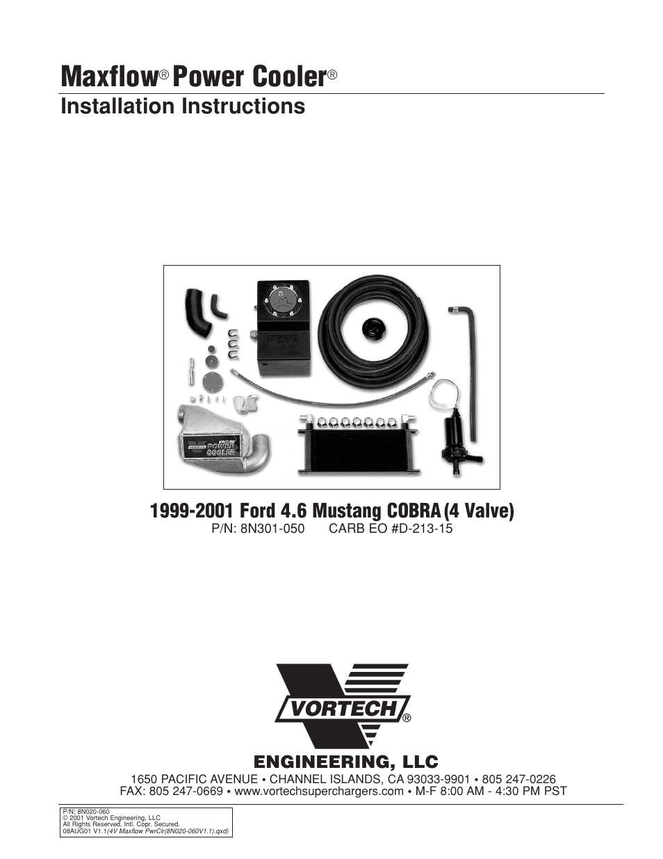 Vortech 1999 & 2001 Ford 4.6L Mustang Cobra User Manual | 20 pages