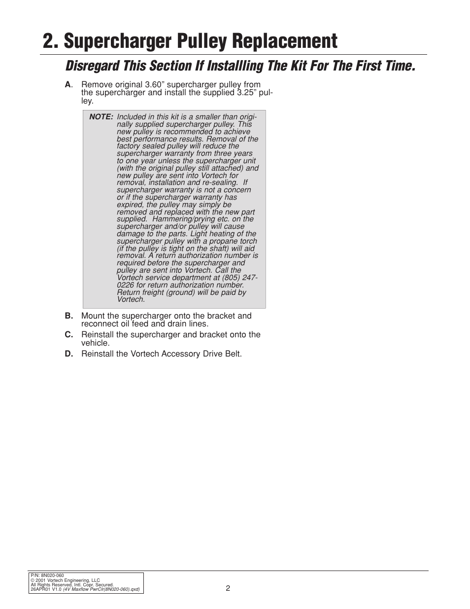 Supercharger pulley replacement | Vortech 1999 & 2001 Ford 4.6L Mustang Cobra User Manual | Page 10 / 20