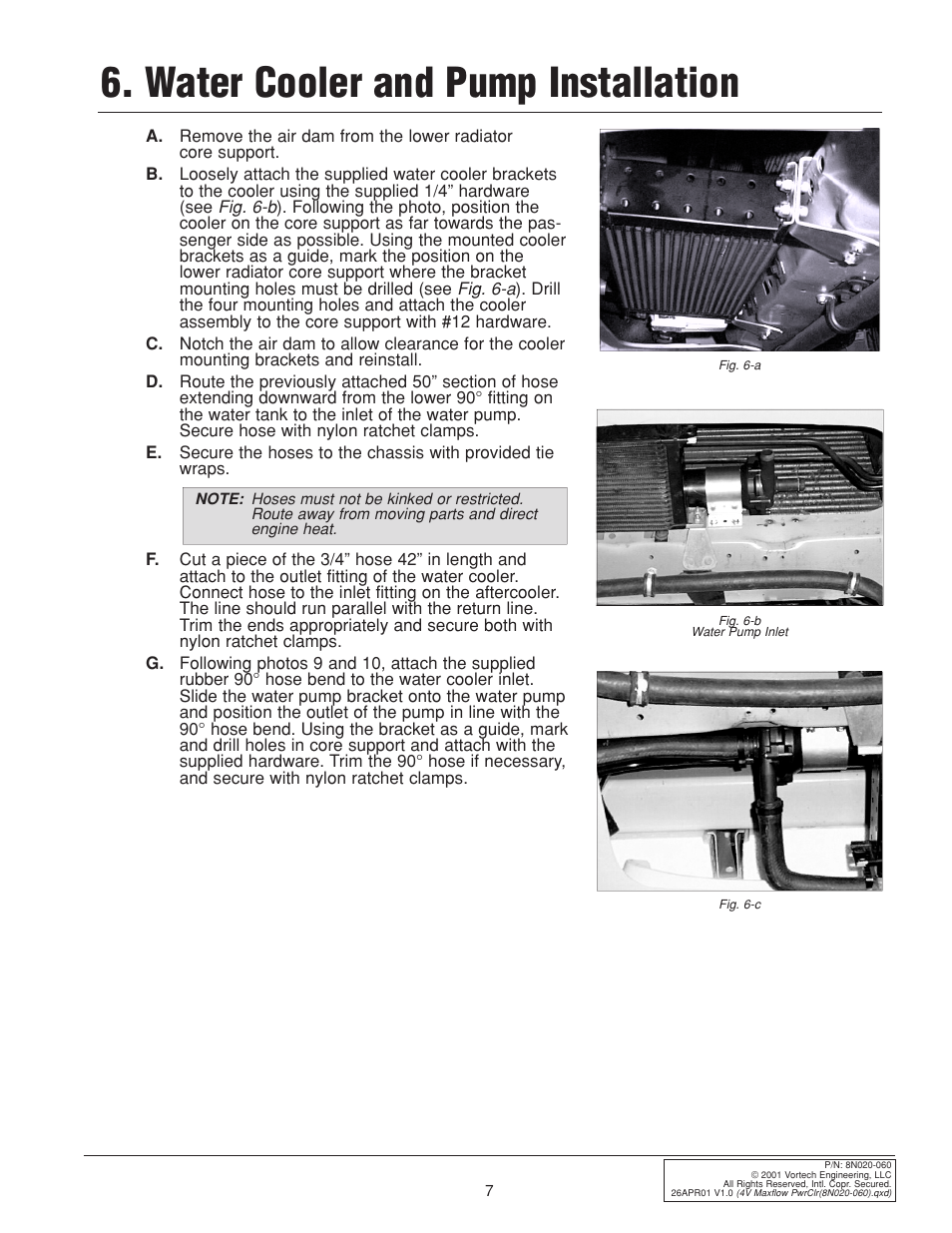 Water cooler and pump installation | Vortech 1999 & 2001 Ford 4.6L Mustang Cobra User Manual | Page 15 / 20