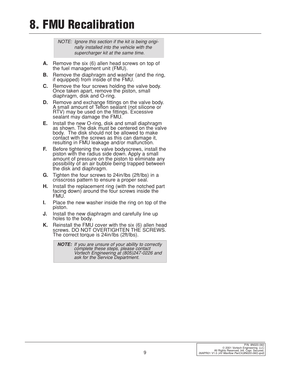 Fmu recalibration | Vortech 1999 & 2001 Ford 4.6L Mustang Cobra User Manual | Page 17 / 20
