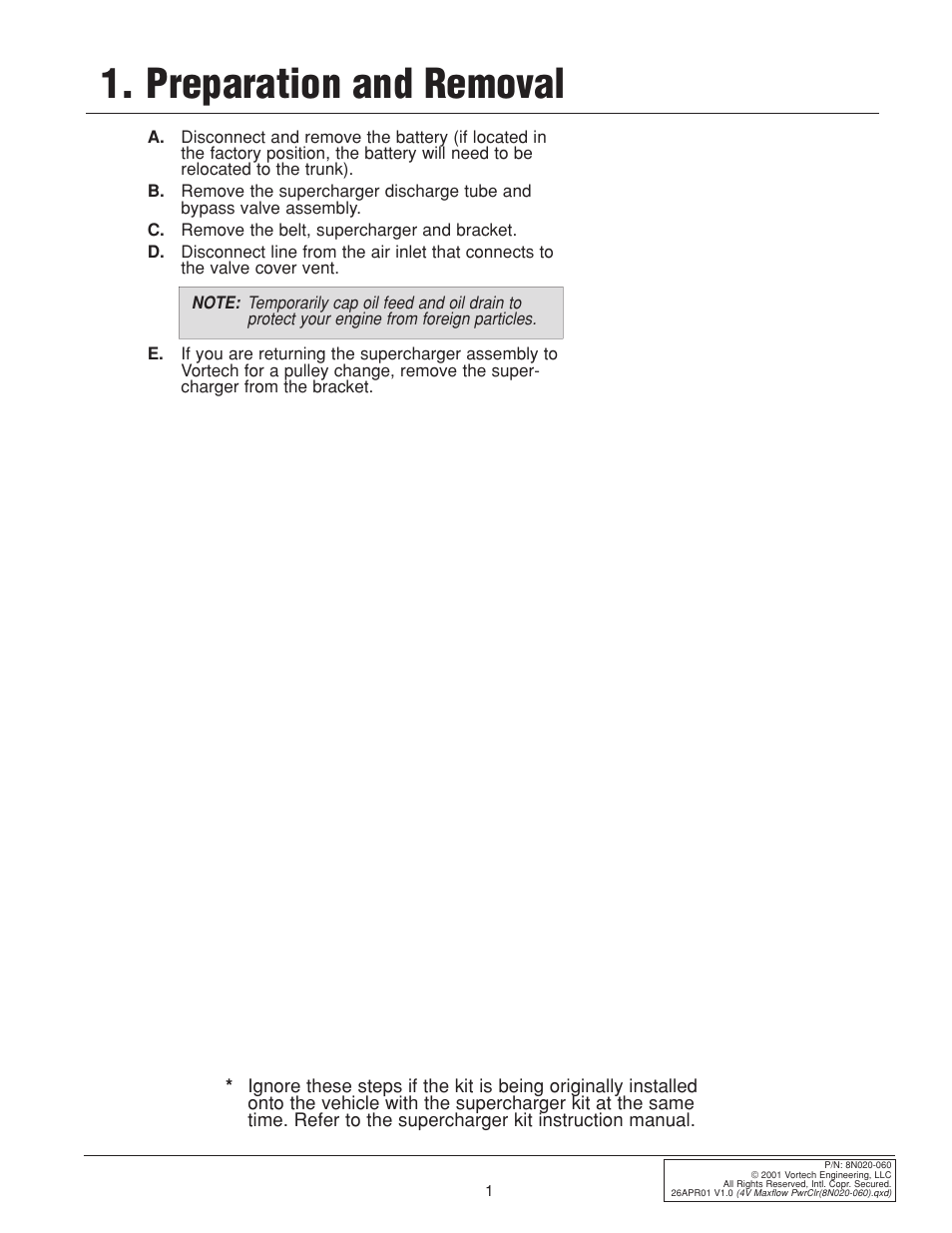 Preparation and removal | Vortech 1999 & 2001 Ford 4.6L Mustang Cobra User Manual | Page 9 / 20