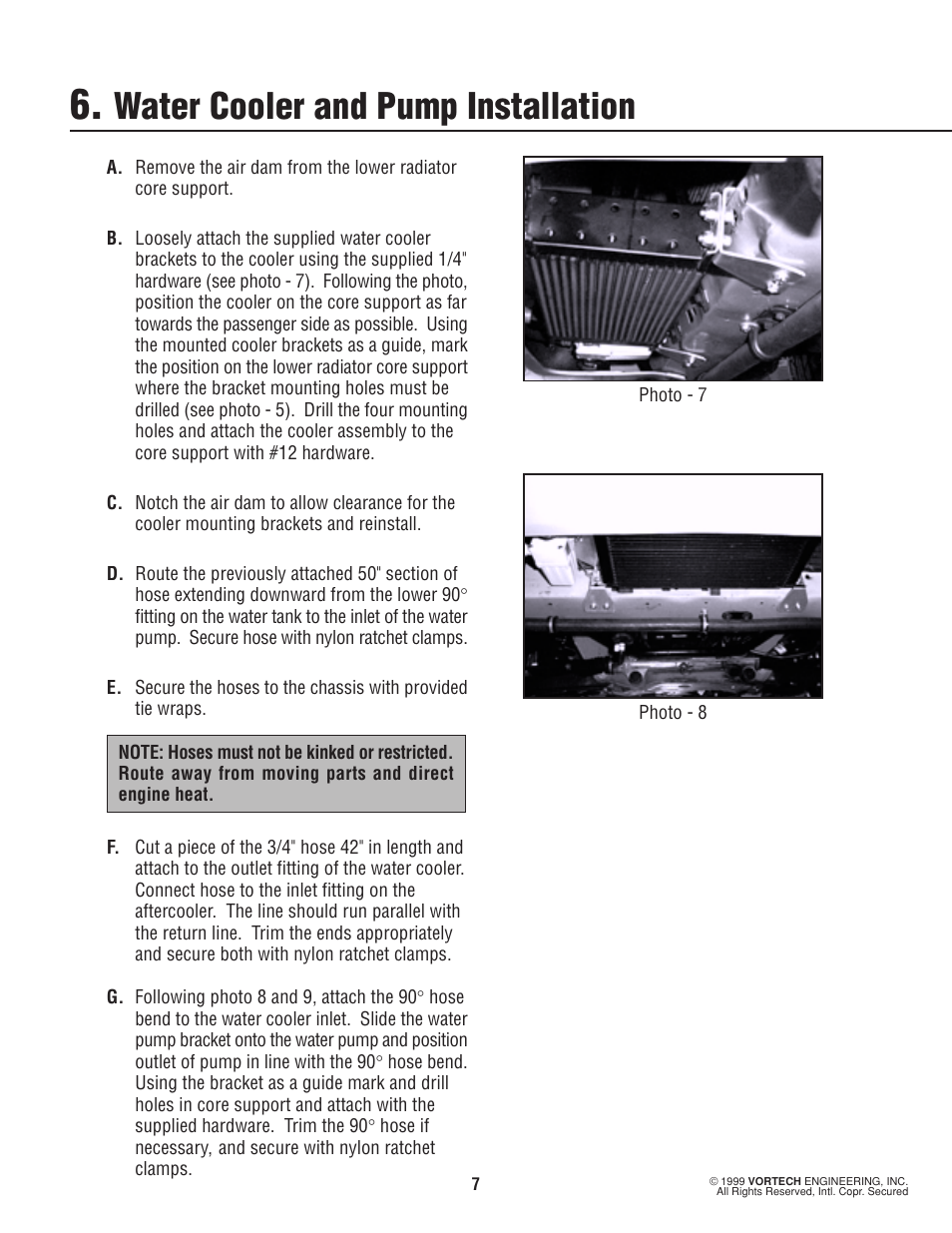 Water cooler and pump installation | Vortech 1996-1998 Ford 4.6L Mustang Cobra User Manual | Page 12 / 14