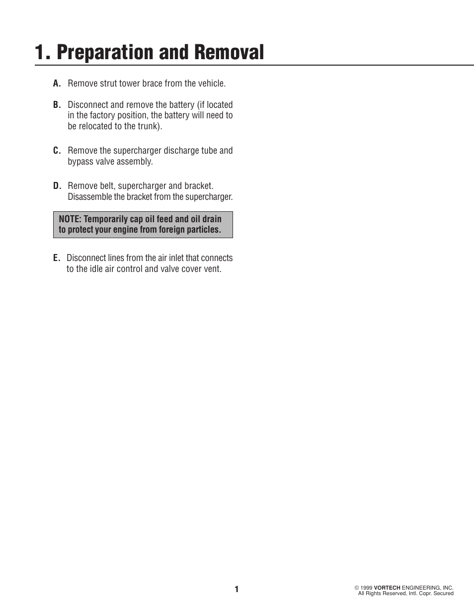 Preparation and removal | Vortech 1996-1998 Ford 4.6L Mustang Cobra User Manual | Page 6 / 14