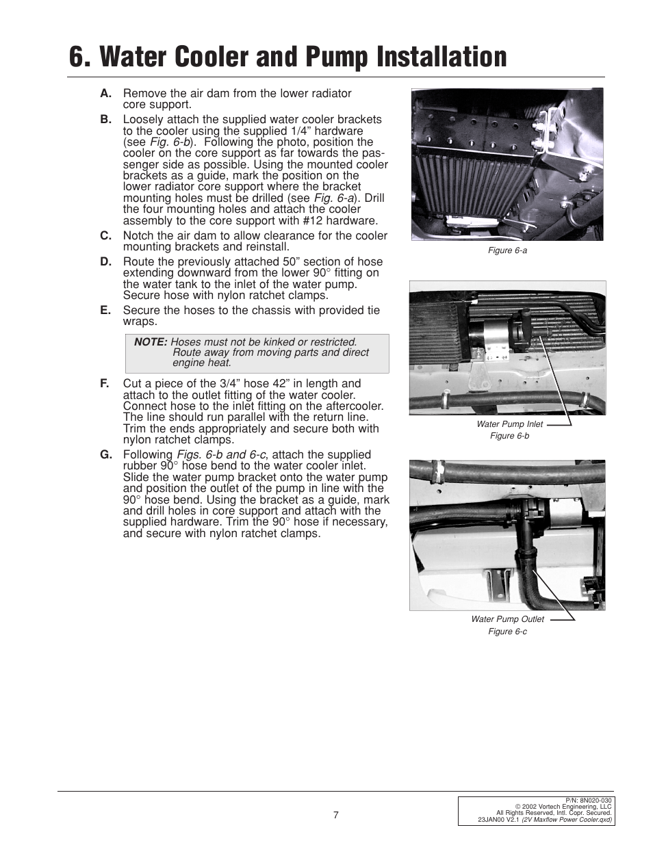 Water cooler and pump installation | Vortech 1996-2004 Ford 4.6L Mustang GT User Manual | Page 15 / 20