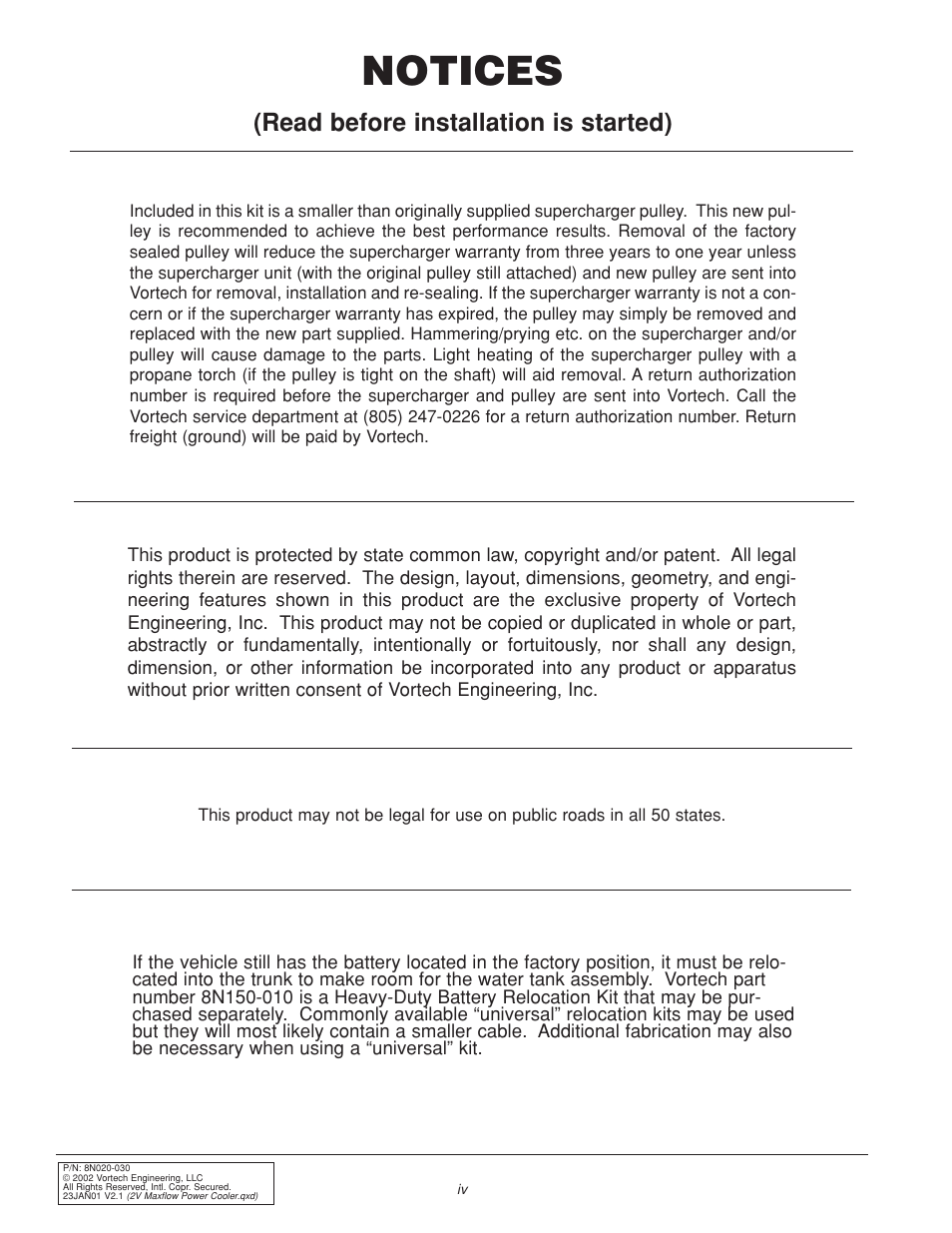 Notices, Read before installation is started) | Vortech 1996-2004 Ford 4.6L Mustang GT User Manual | Page 4 / 20