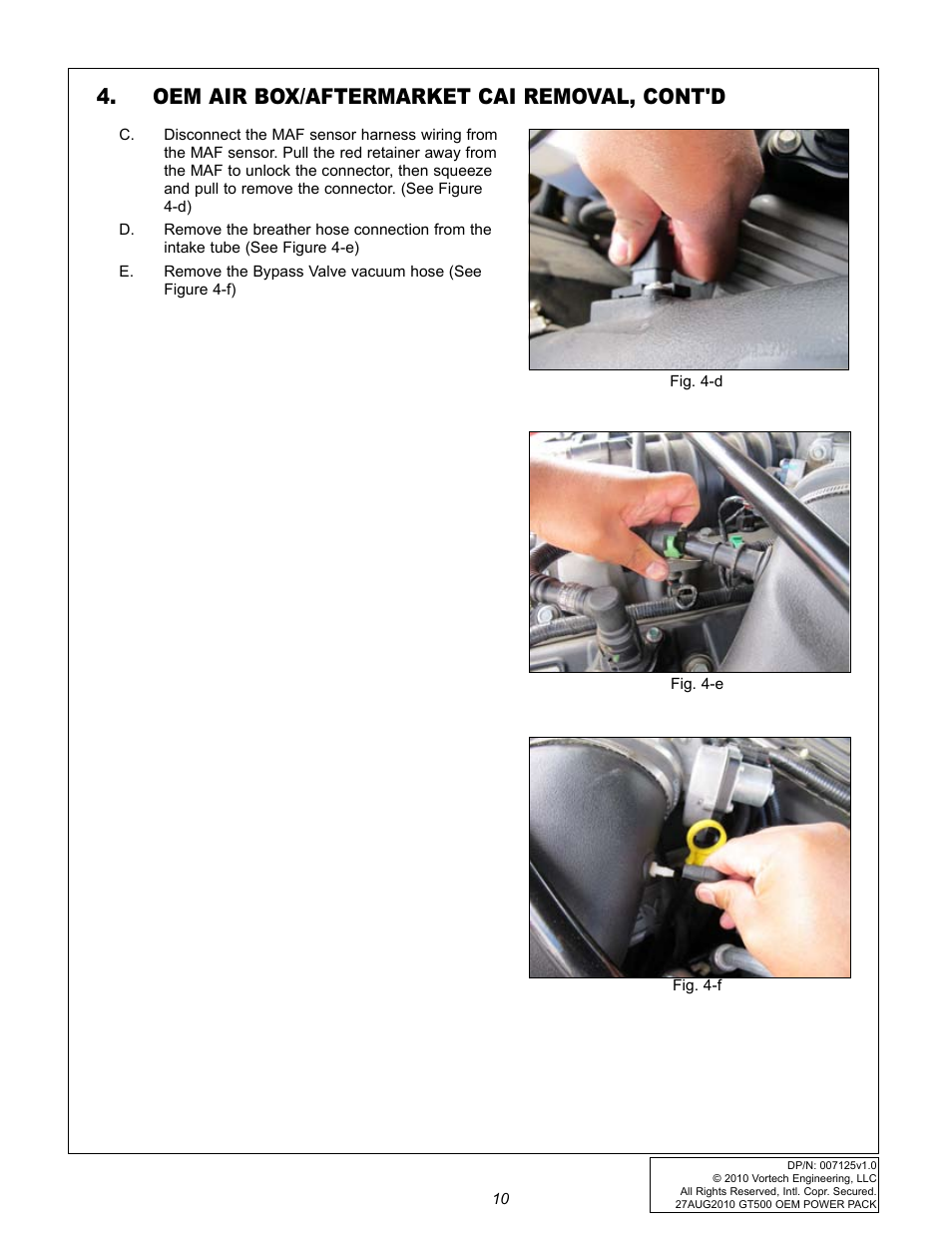 Oem air box/aftermarket cai removal, cont'd | Vortech 2007-2009 FORD GT500 OEM POWER PACK UPGRADE User Manual | Page 15 / 26