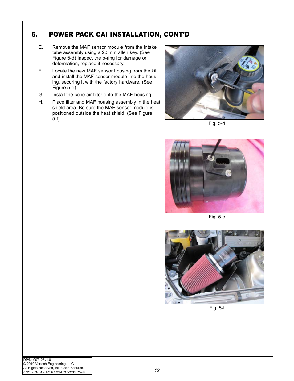 Power pack cai installation, cont'd | Vortech 2007-2009 FORD GT500 OEM POWER PACK UPGRADE User Manual | Page 18 / 26